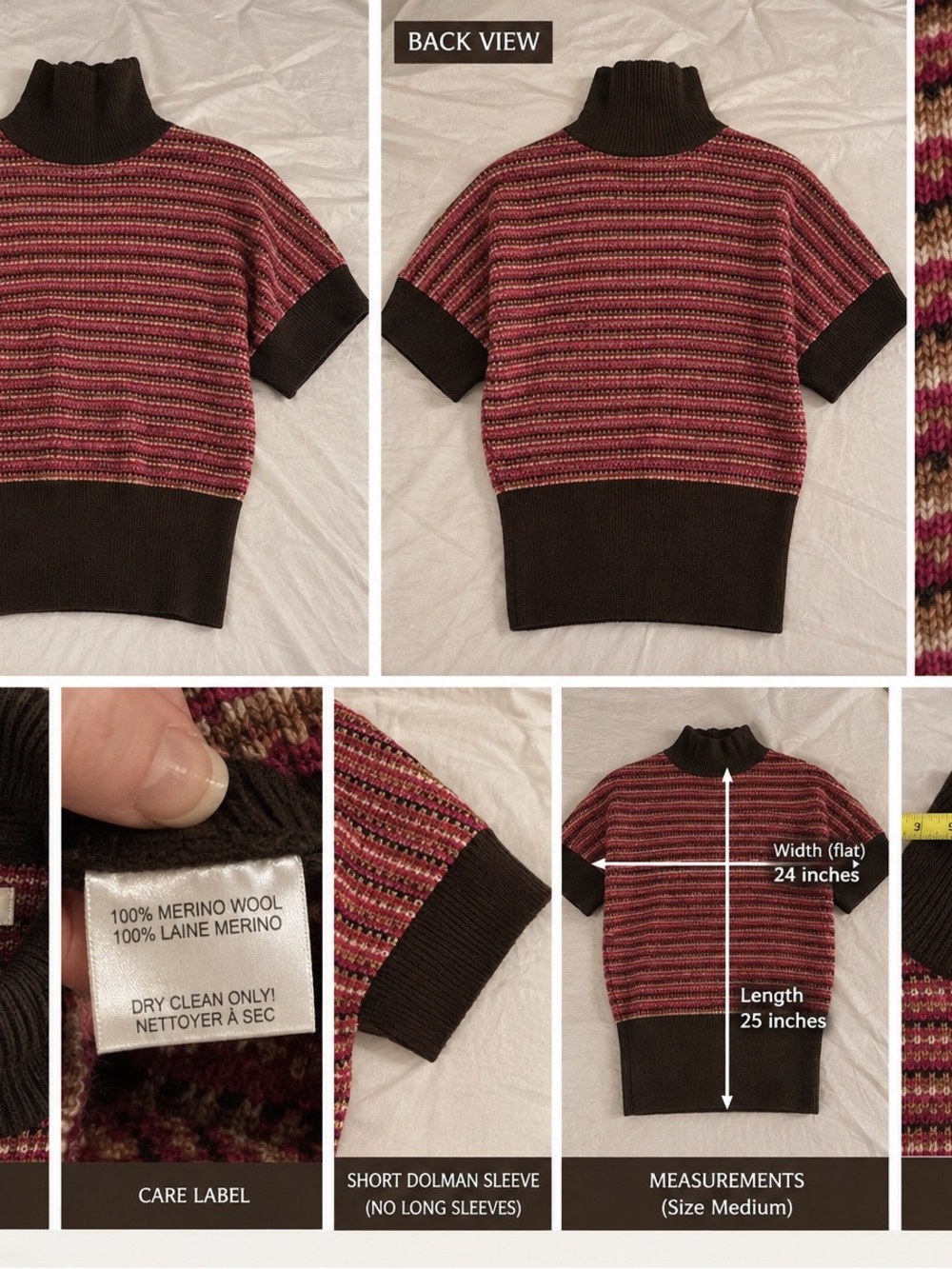 Trina Turk 100% Merino Wool Striped Dolman Turtleneck Sweater